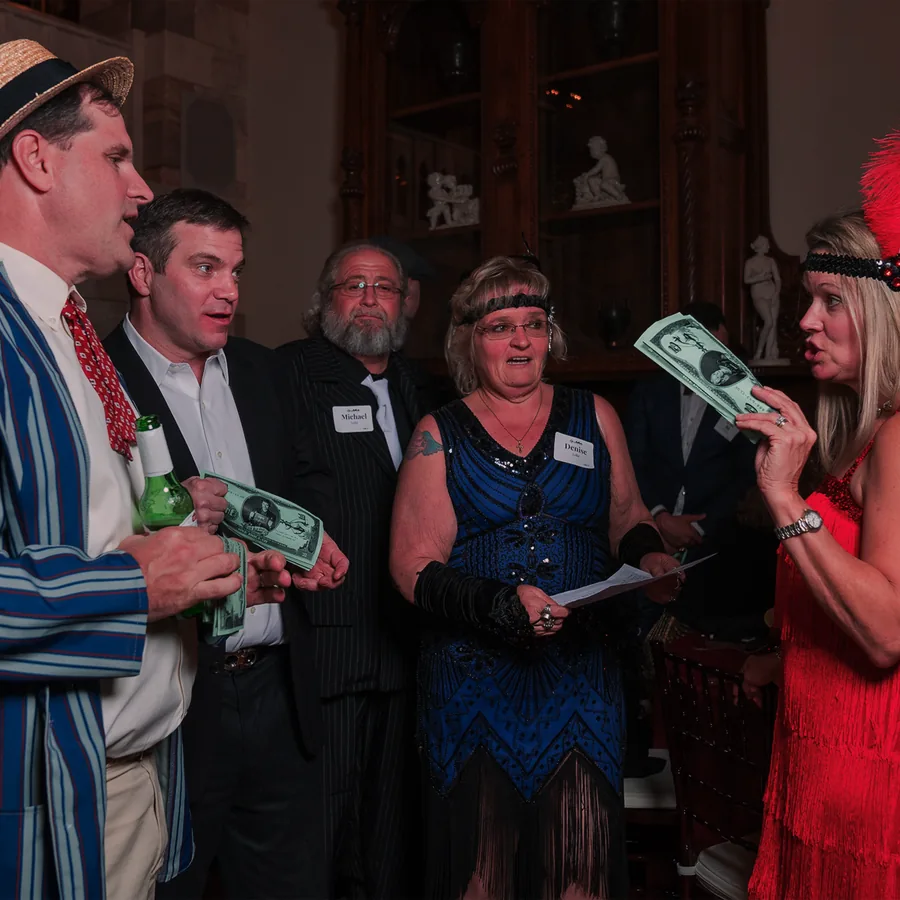 Guests at a Murder Mystery Company public dinner show in Chicago